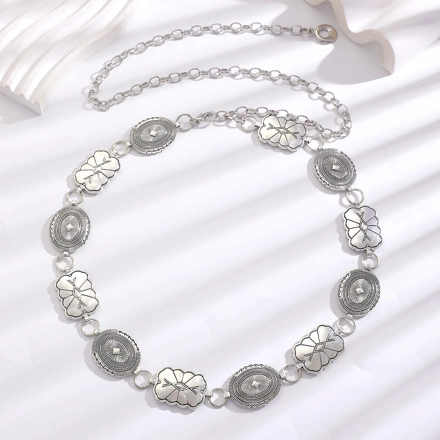 Women's Slim Decorative Waist Chain Silver Ethnic Tassel Belt Dresses