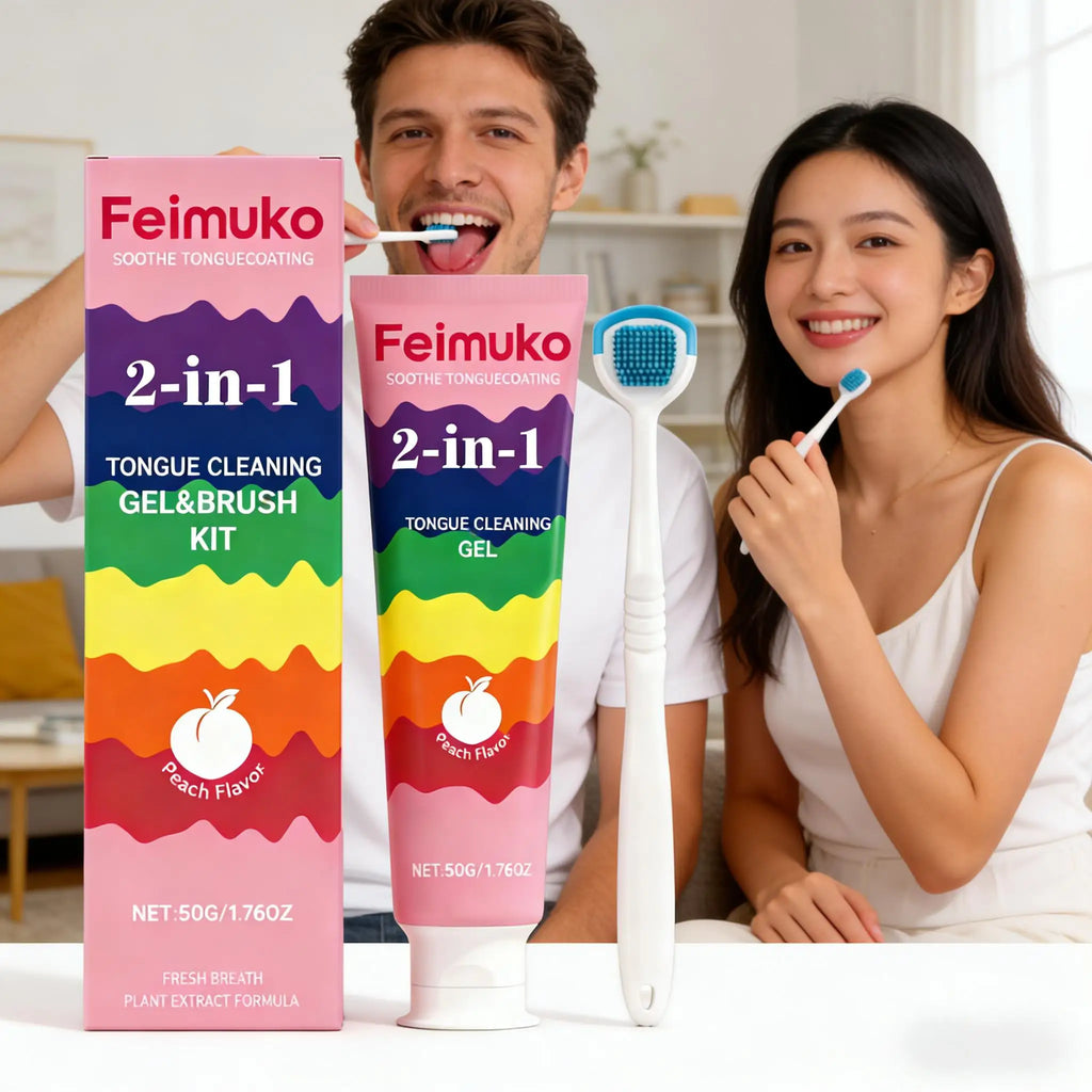 Tongue Coating Cleaning Gel Removal Odor Inhibit Oral Bacteria Refresh Bad Breath Brighten Teeth Tongue Cleaner with Toothbrush Qme