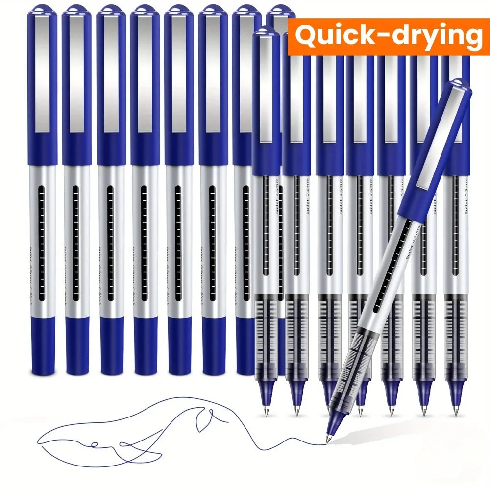 Quick-Drying 0.5mm Liquid Gel Pens, Blue Ink, Smooth Writing, No Bleed, School Office Stationery Qme