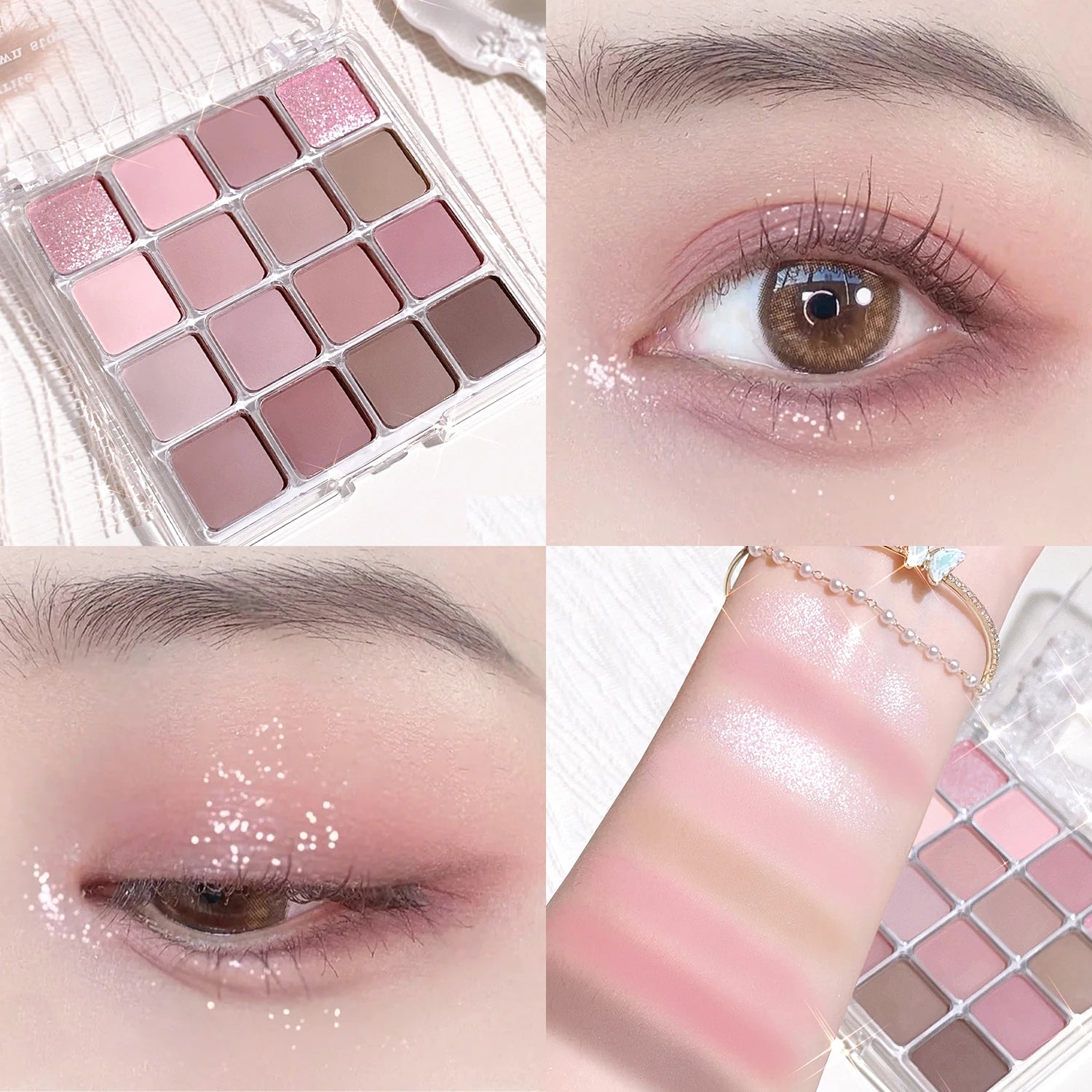 16 color eyeshadow palette - Glitter, matte and shimmer finish in gentle fall and winter tones of blue, brown, coral and pink Qme 03