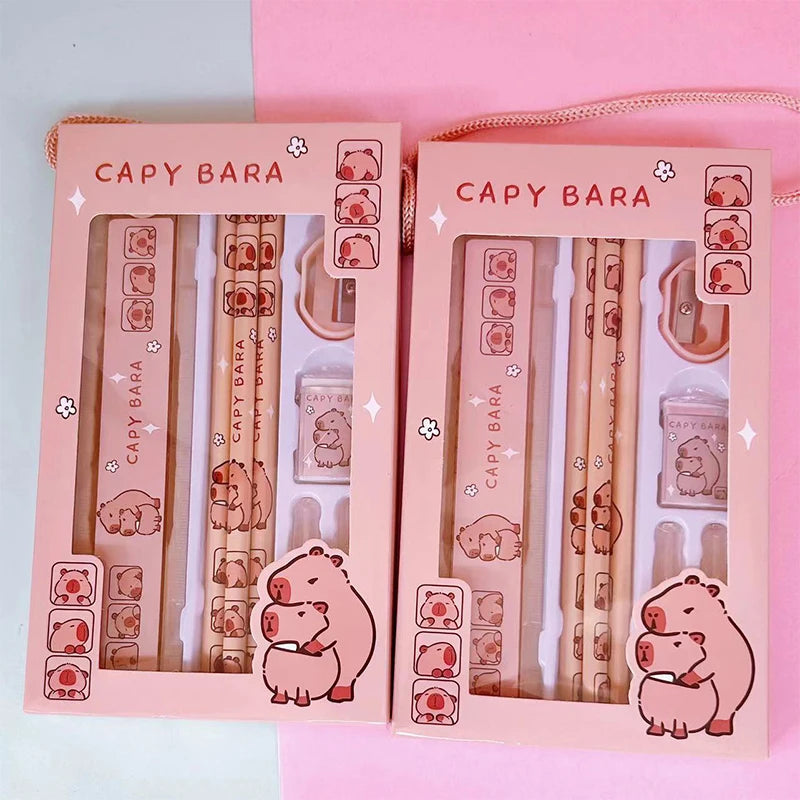 Kids 1 Capybara Cartoon Animals Pencil Ruler Eraser Sharpener Qme