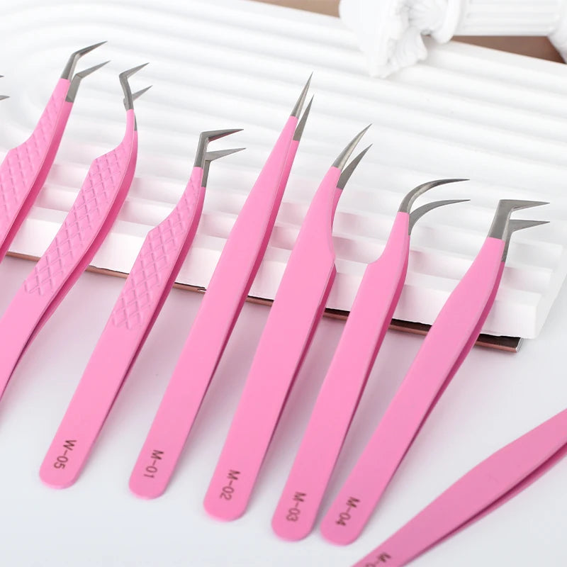 NATUHANA Dark Pink Eyelash Extension Tweezers Precision Anti-static Qme