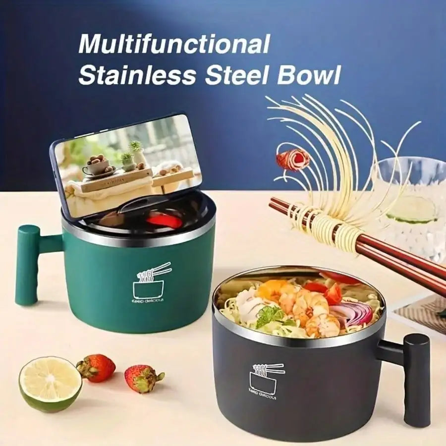 Stainless Steel Heat Preservation Bowl Instant Noodle Cover Lunch Box Qme