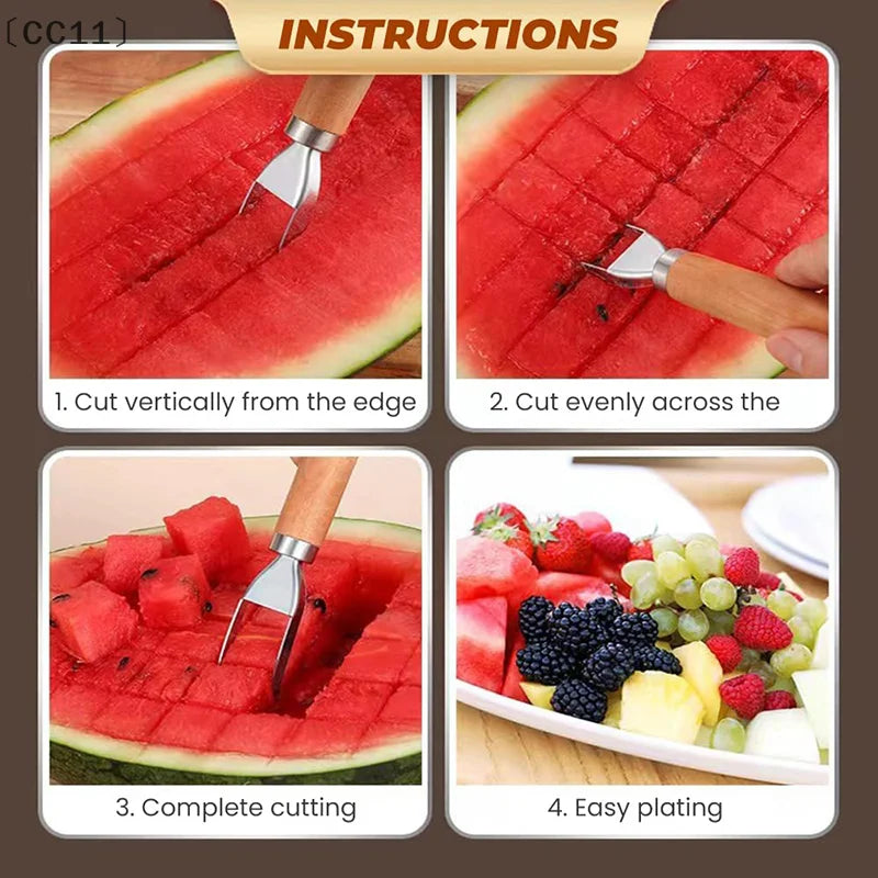 CC11Stainless Steel Watermelon Cutter Fruit Slicer Tool 3-in-1 Melon Qme