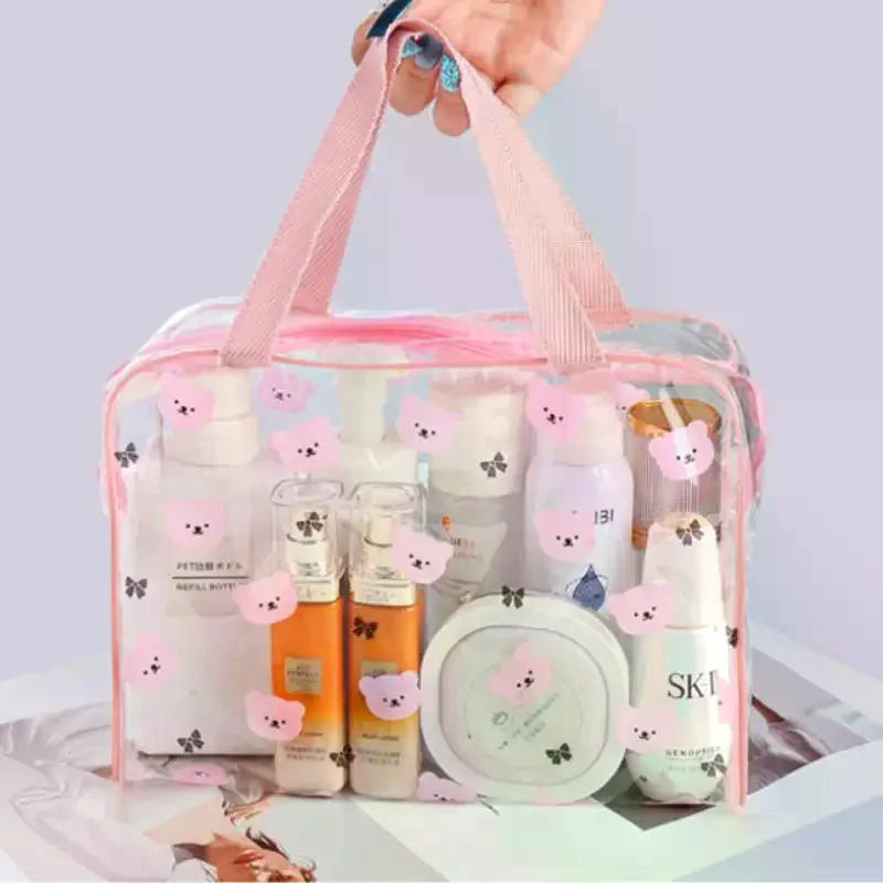 1Pcs Portable Cosmetic Organizer Large Capacity Transparent PVC Printed Toiletry Bag Travel Toiletry Make Up Bag Qme