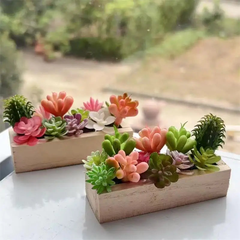 Miniature Wooden Trough Simulation Green Plants Model Dollhouse Mini Qme
