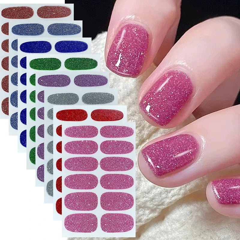Nail Full Wrap Stickers Nail Glitter Self Adhesive Gel Nail Sticker for Women Home DIY Nail Supplies Manicure Kit Qme