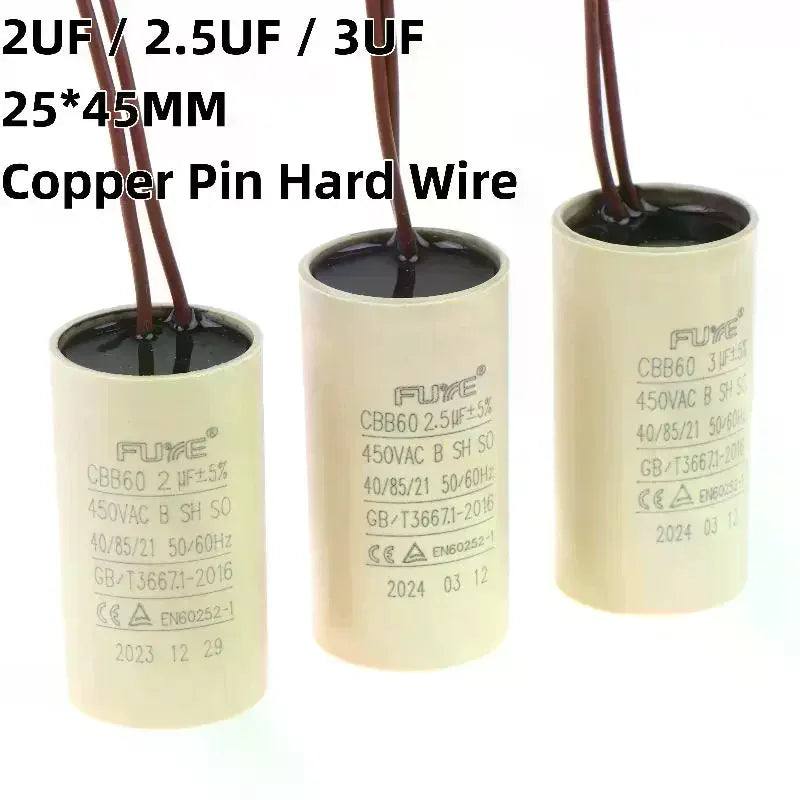 1/5Pcs 2/2.5/3uF Capacitor For Air Compressors Pressure Washers CBB60 Capacitor For Circulating Water Pump Hanging Fireplace Qme