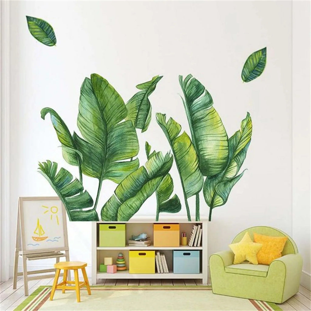 Green Leaves Wall Decal Quotes Tropical Plant Wall Art Sticker Novelty Decorative Waterproof For Living Room Bedroom Office Qme