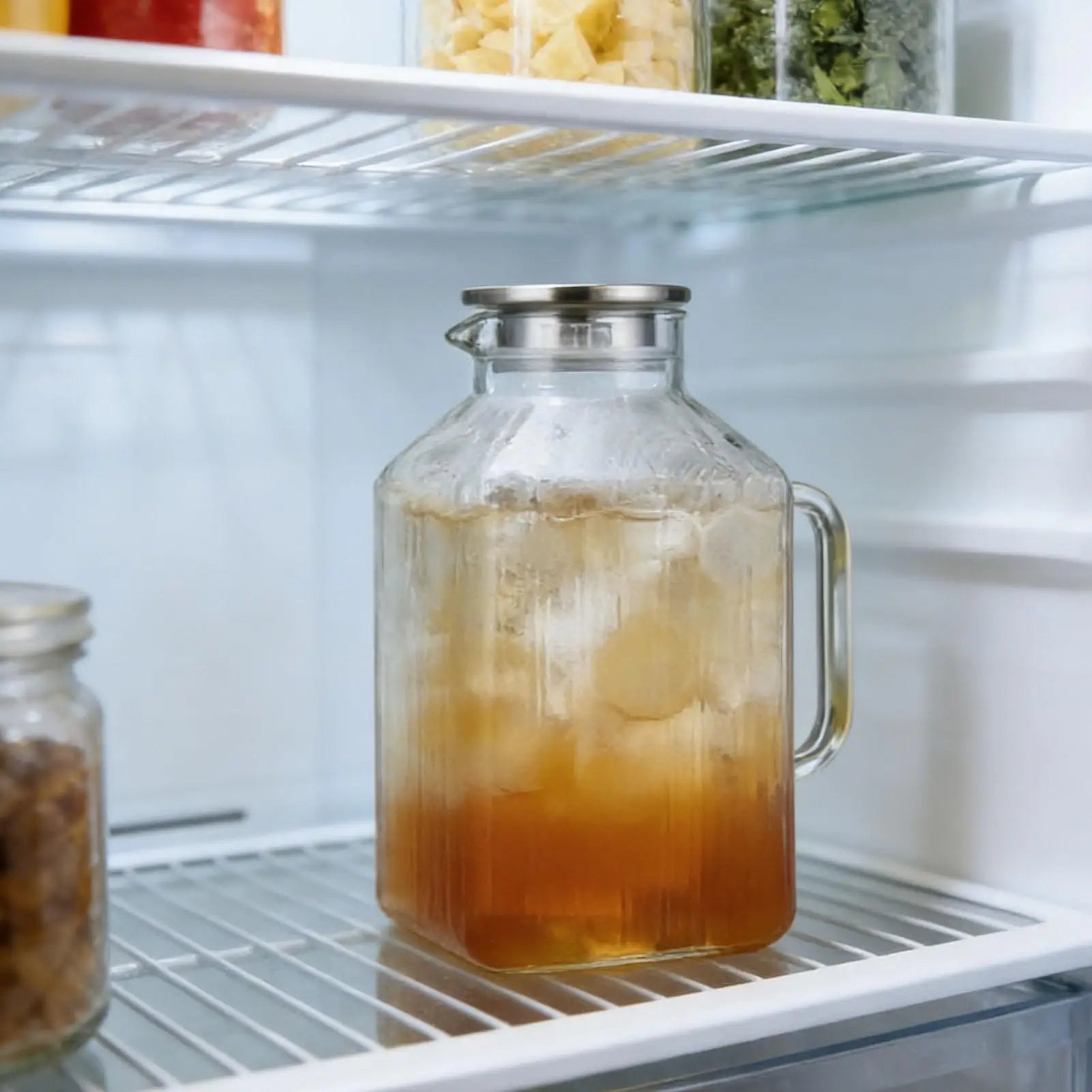 Glass Pitcher with Lid 3.8L Large Leakproof Glass Drink Pitcher Tea Jugs for Juice Iced Tea Homemade Beverage Coffee Fridge Qme