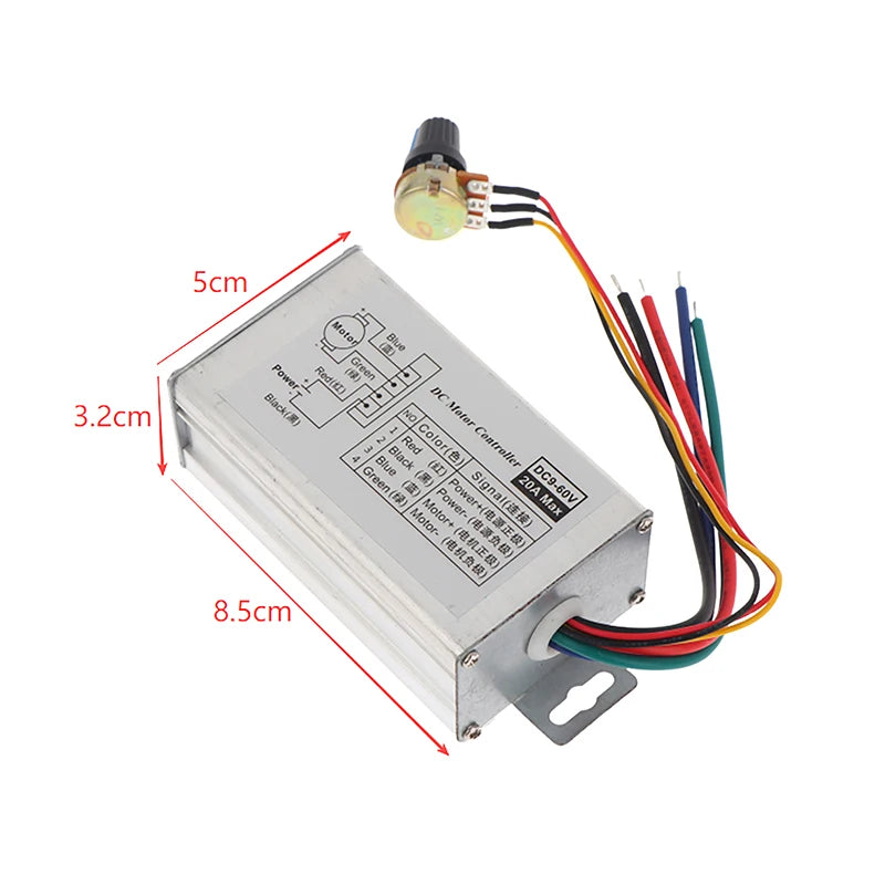 Stepless DC Motor Speed Controller DC 9V-60V 12V 24V 60V 20A Motor Pulse Width Modulator Regulator PWM Speed Regulator. Qme