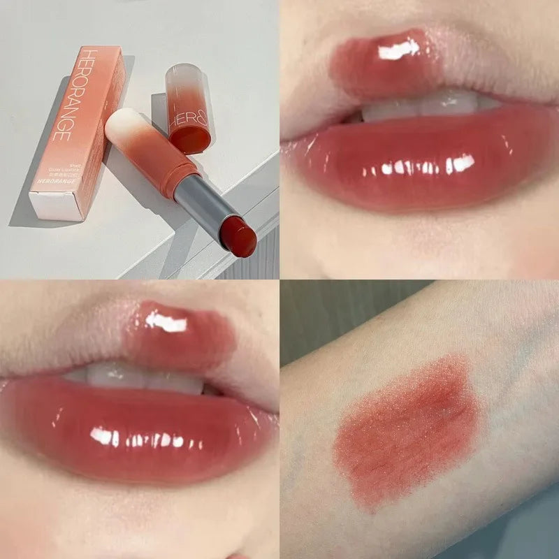 Water Light Solid Lip Gloss Jelly Cherries Red Lip Tint Clear Lasting Moisturizing Lipstick Mirror Non-stick Cup Lipstick Makeup Qme 05