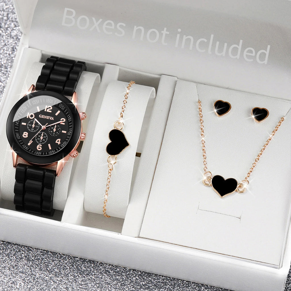 Geneva Three-eyed Timer Ladies' Watch Black Silicone Band Light Qme