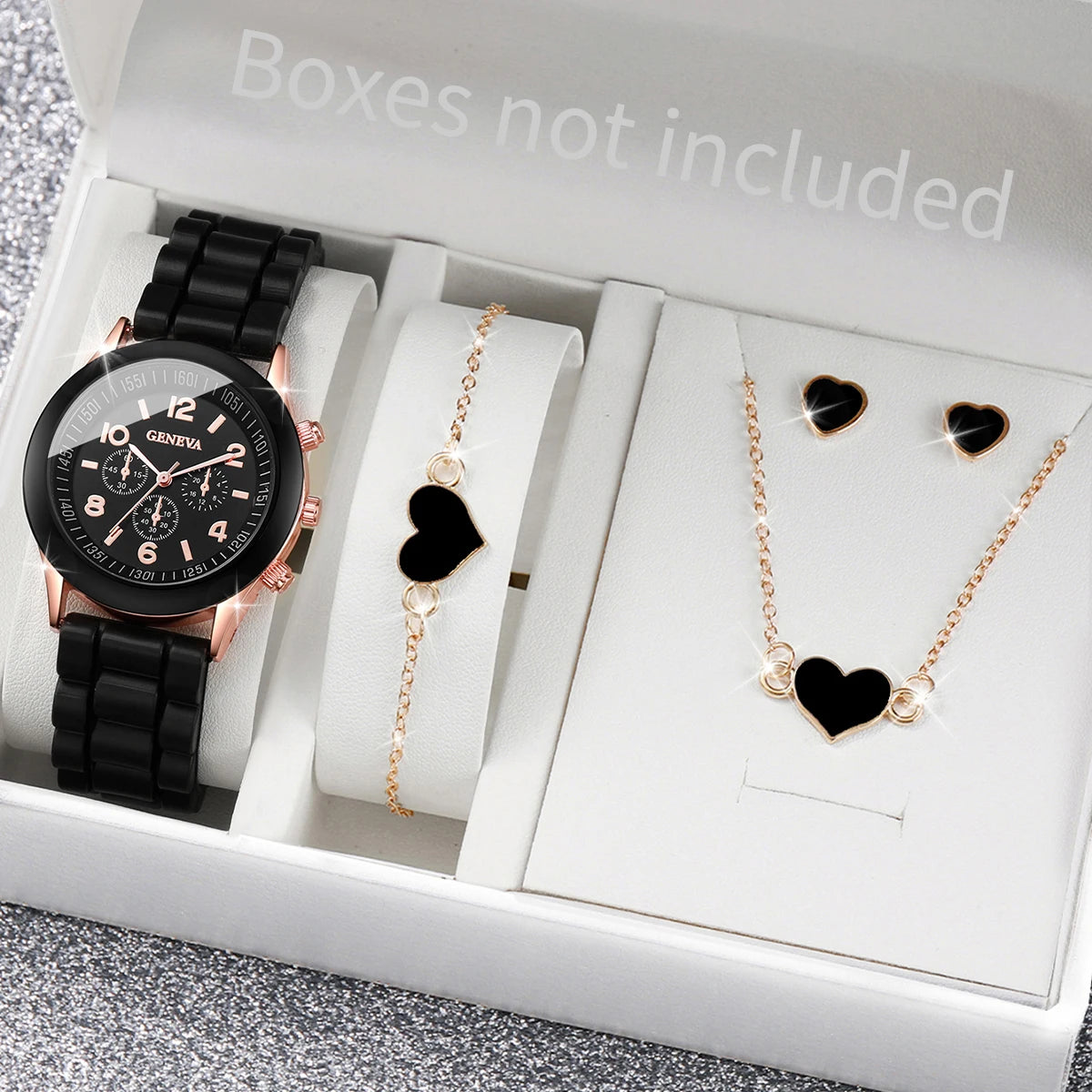 Geneva Three-eyed Timer Ladies' Watch Black Silicone Band Light Qme