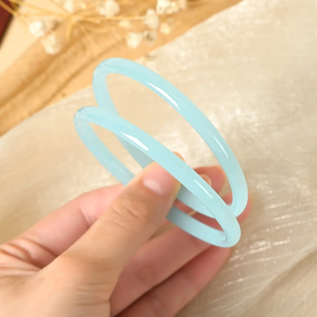 2Pcs/Set Natural Jade Solid Color Jingle Bangles Retro Simple Glass Bracelet Femme Fashion Women's Casual China Jewelry Gifts Qme
