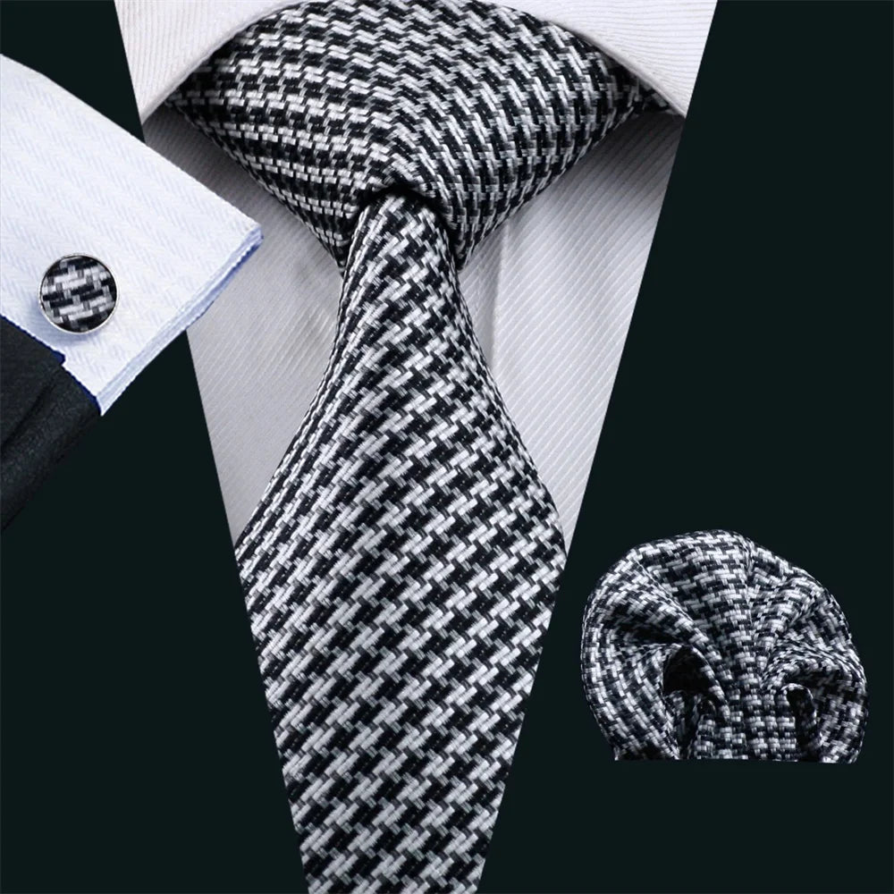 Professional Mens 3-Piece Suit Set: Necktie, Pocket Square & Cufflinks, Classic Design for Wedding Qme DPTH-HT-LDSN0774