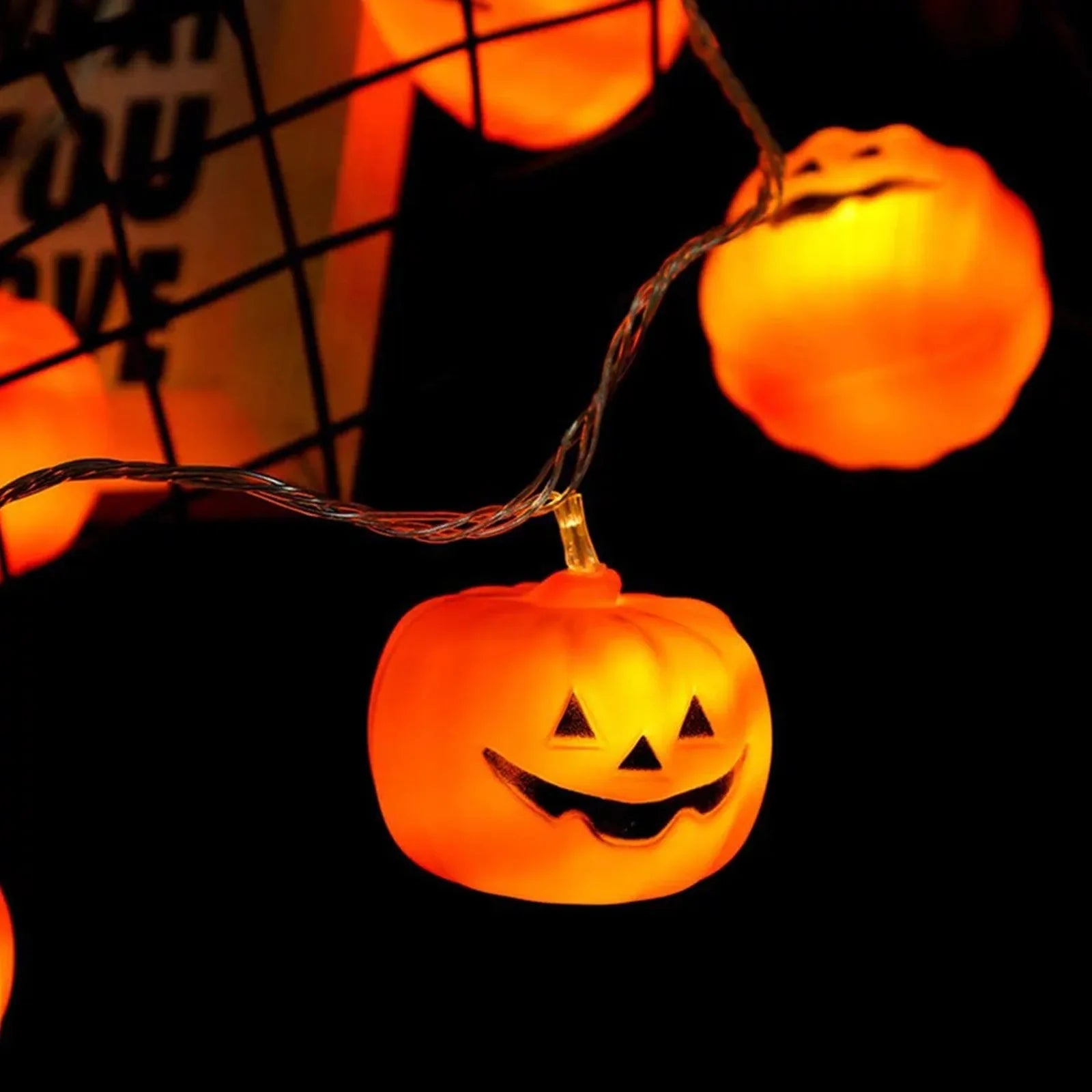 LED Facial Pumpkin Halloween String Lights Home Indoor and Outdoor Ornaments Flickering Orange Light Haunted House Horror Props Qme