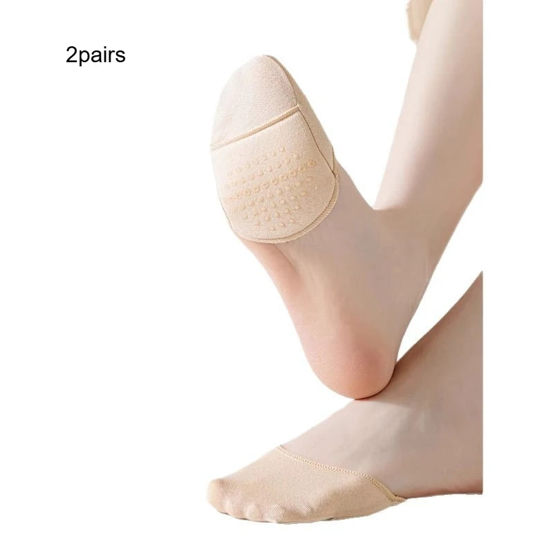 2pairs Women's Invisible Half Toe Socks, Non-Slip Forefoot Pads, Breathable Half Socks for High Heels, Anti-Wear Foot Cushions Qme Beige 2pairs One Size