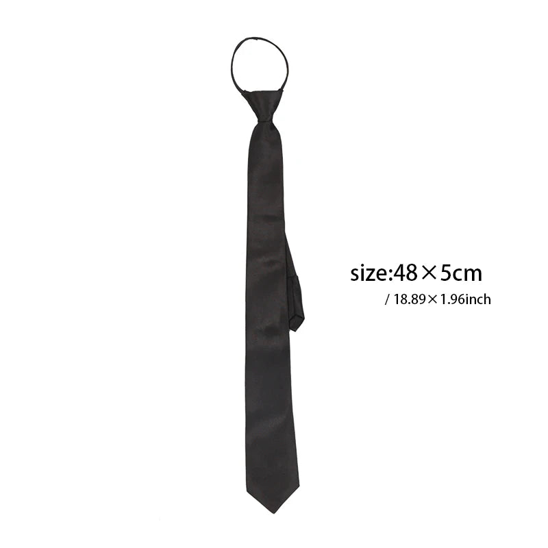 Unisex Black Simple Clip Tie Women Zipper Ties Retro Silky Narrow Men Qme black