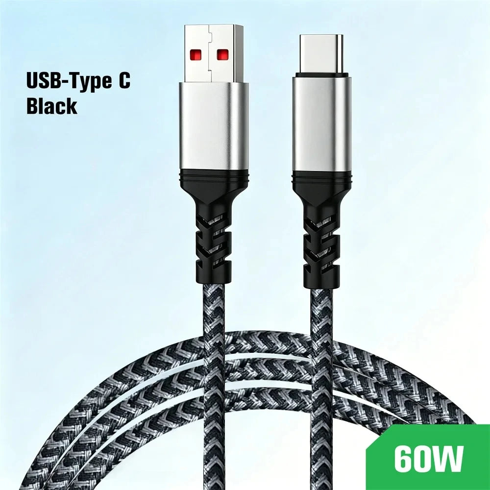 PD 60W Type-C to C Fast Charging Extension Data Cable Nylon Braided PD Data Cord For iPhone 17 15 Xiaomi Samsung 1M 2M 3M 5M 8M Qme black USB to Type-C 1 meter