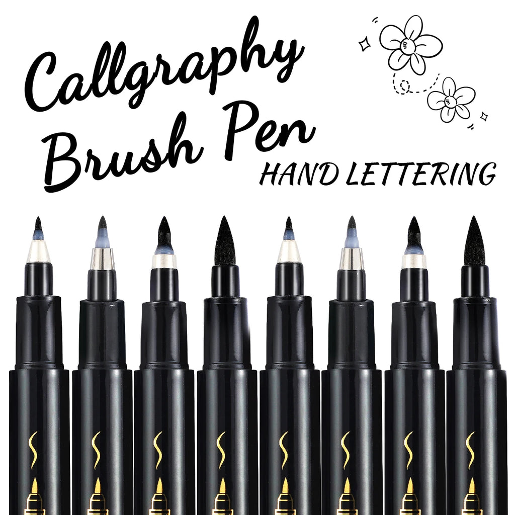 4 Pcs Black Hand Lettering Calligraphy Pen Set Drawing Writing Learning Fine Brush Markers Art Supplies Manga Pen Qme