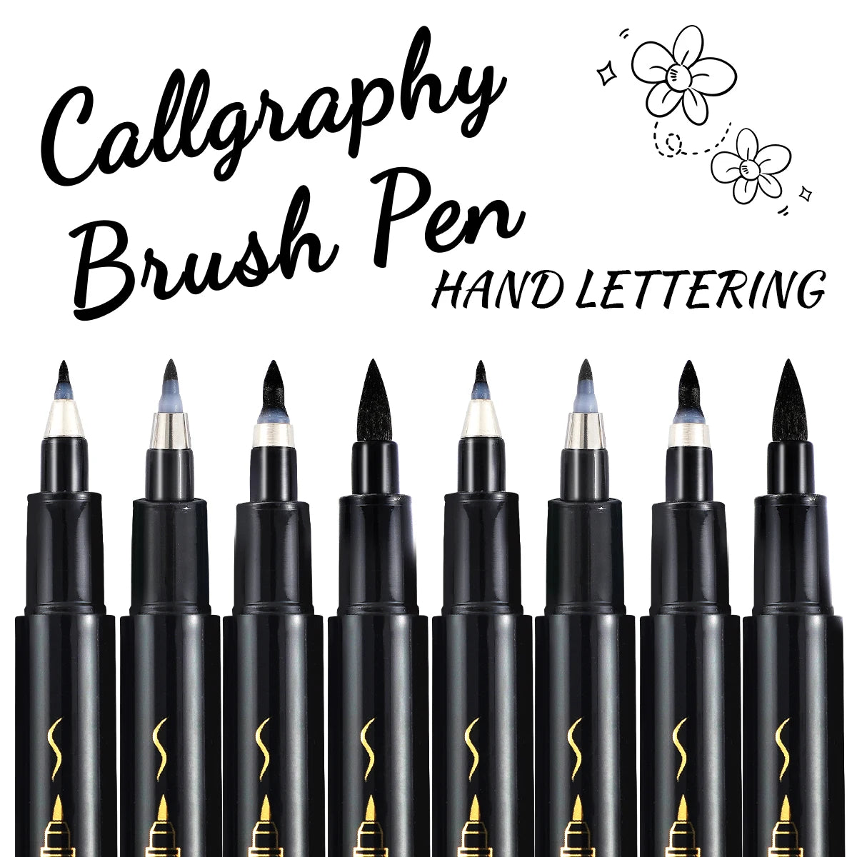 4 Pcs Black Hand Lettering Calligraphy Pen Set Drawing Writing Learning Fine Brush Markers Art Supplies Manga Pen Qme