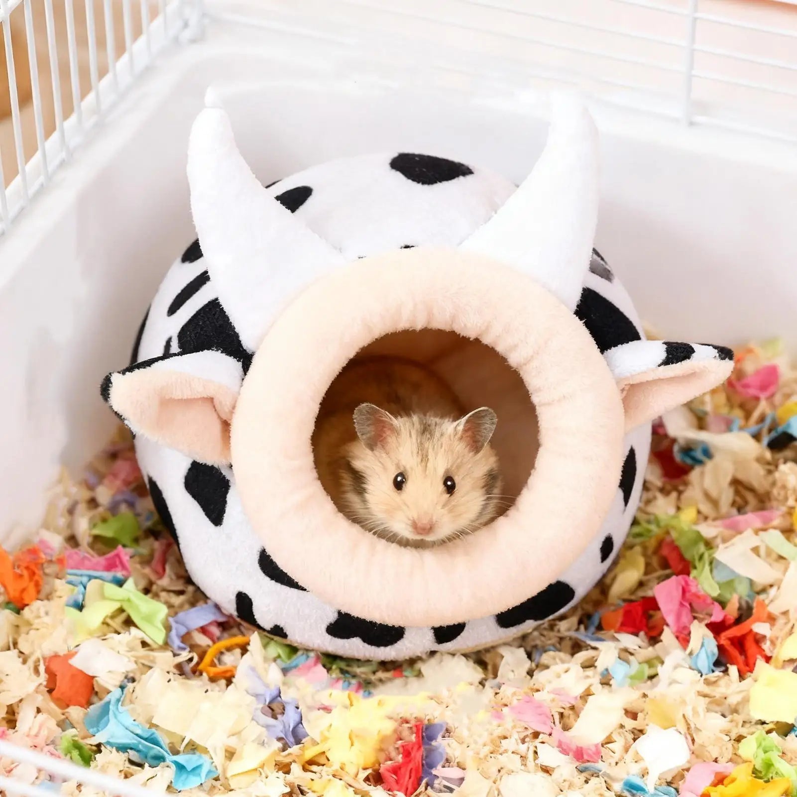Hedgehog Bed Cow Warm House Cotton Golden Bears Sleeping Bed for Small Animal Cage Accessories Hamster Ferret Chinchilla Qme