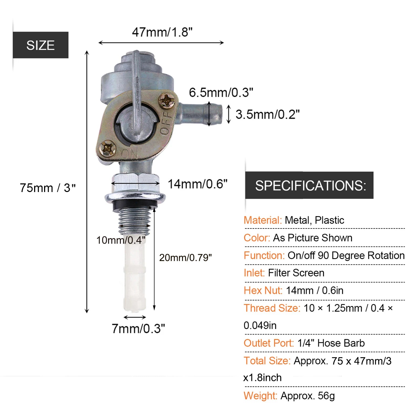 Fuel Fuel Valve Petcock Oil Tap Fuel Gas Fuel Valve Pump Petcock Oil Tap M10 x 1.25 Qme