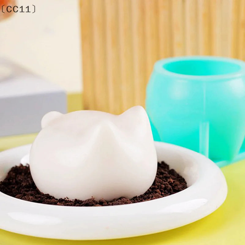 CC11Fat Cat Milk Pudding Silicone Mold Halloween Jelly Bowl Cake Blue Qme