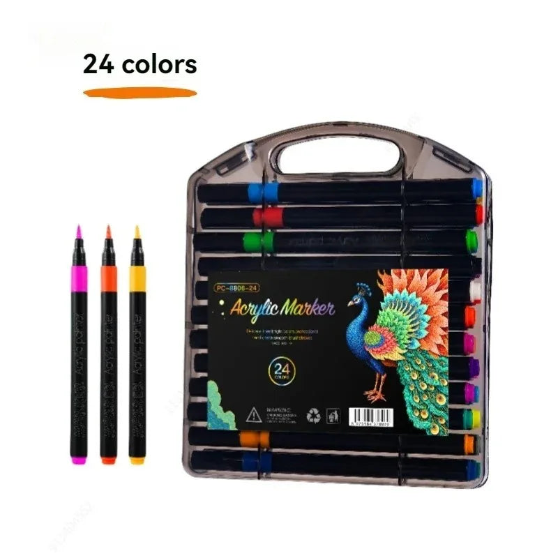 12/24/36/48/60/80 Colors Acrylic Marker Pen Set Waterproof And Quick Dry Paper Stackable Pens For Children And Students Qme 24 colors
