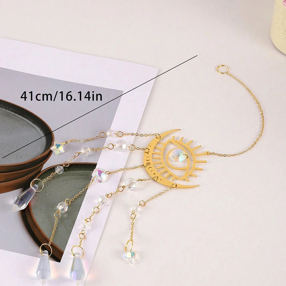 Golden Flame Moon Crystal Pendant Sunlight Catcher Outdoor Garden Hanging Decorations Hanging Ornaments Qme