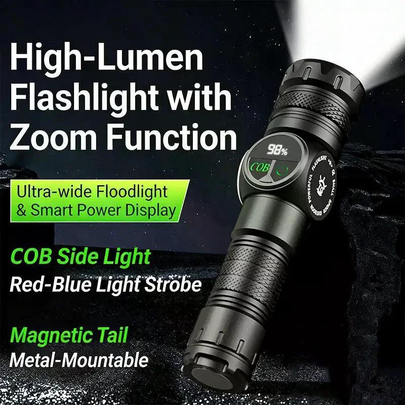 Super Powerful Flashlights USB Rechargeable LED Flashlight Magnetic Tactical Flashlight With COB Side Light Camping Fishing Qme black