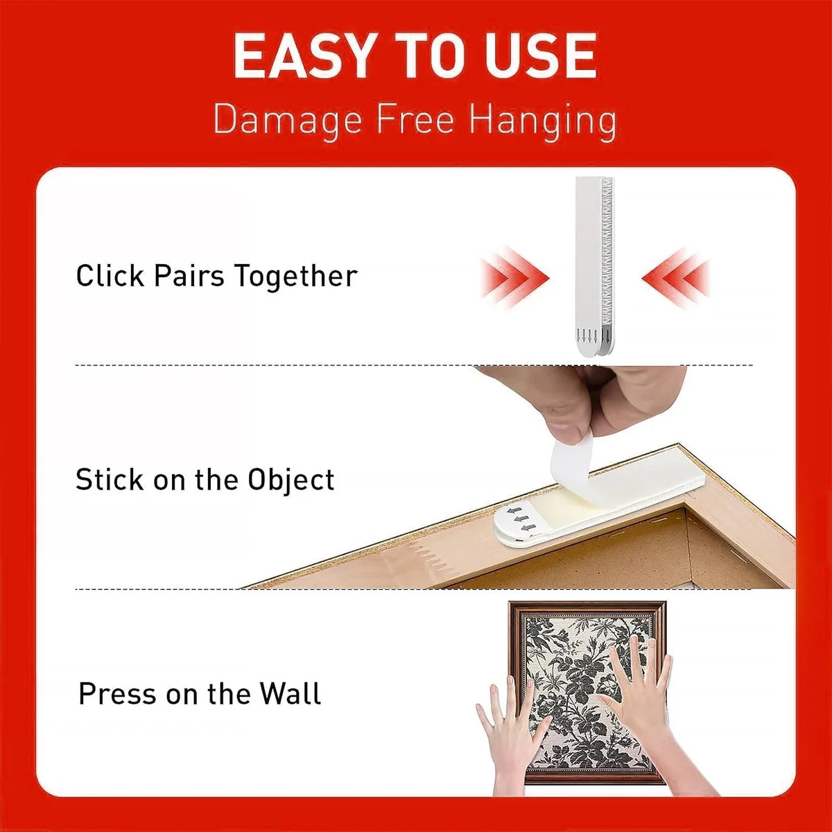 Double-Sided Adhesive Strip Wall Hanging Tool-Free Removable Non-Destructive Wall Hooks Sticky Mounts for Home Office Qme
