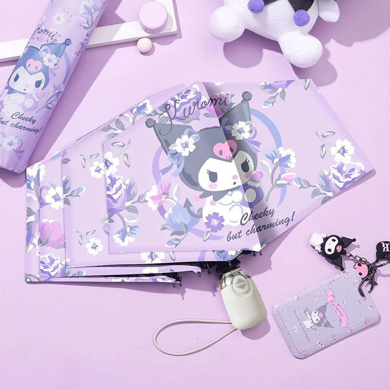 Hello Kitty Kuromi Cute 3-Fold Automatic Umbrella Dual-Purpose Sun and Rain Umbrella with UV Protection Qme
