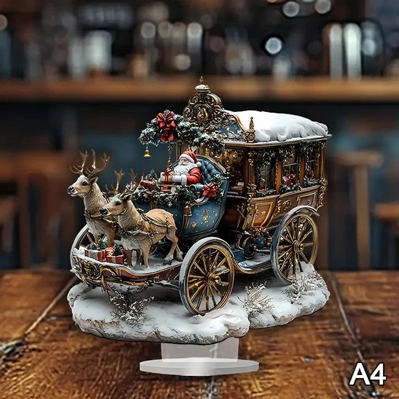 2D Flat Acrylic Christmas Desk Decor Base Snowman House Rotating Qme A4