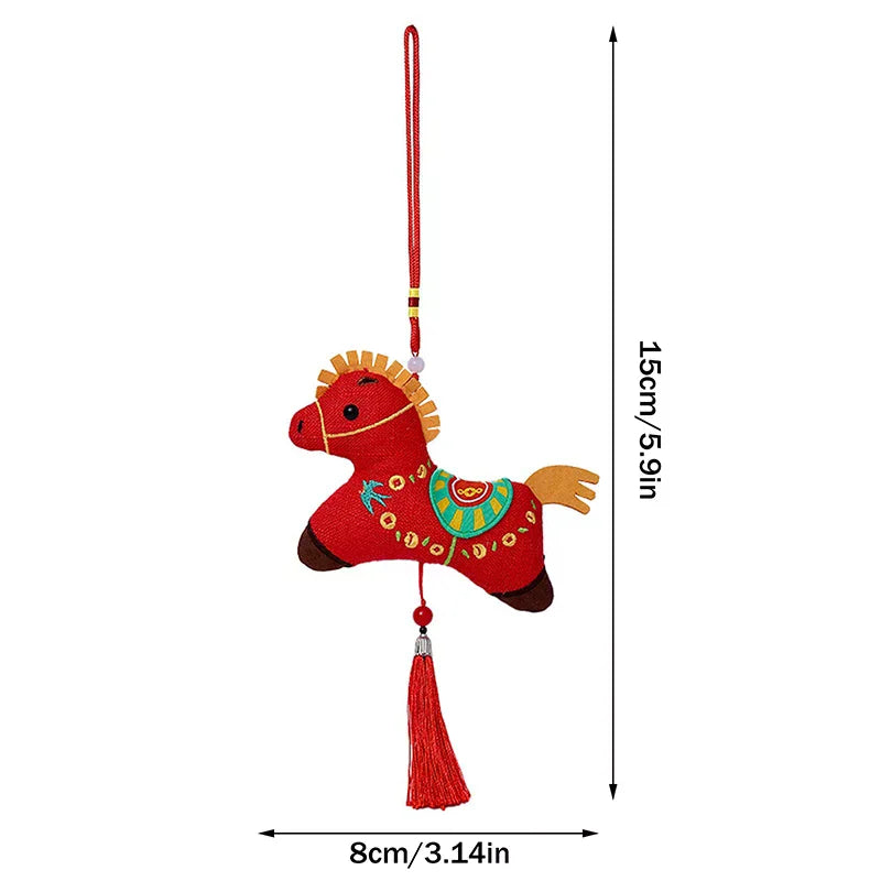 Cute Zodiac Horse Pendant Red Car Keychain Pendant Embroidery Doll Mascot New Year Chinese Style Gifts Decoration Accessories Qme