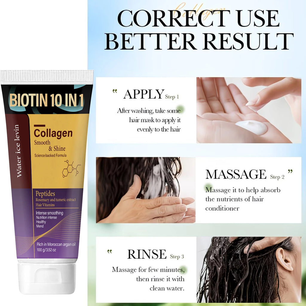 10-in-1 Biotin Hair Mask - Keratin & Collagen Infused, Intense Smoothing for All Hair Types Qme