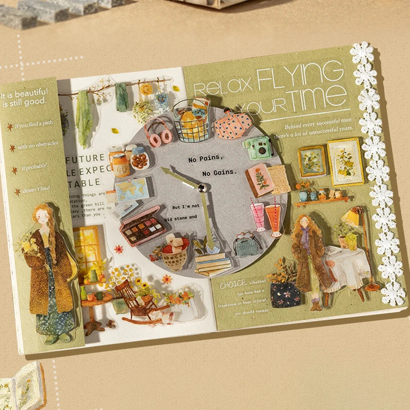 Vintage Country Life Sticker Book, Art Journal Scrapbooking Supplies, Figure & Food Illustrations, Multi-Purpose Gift Stickers Qme