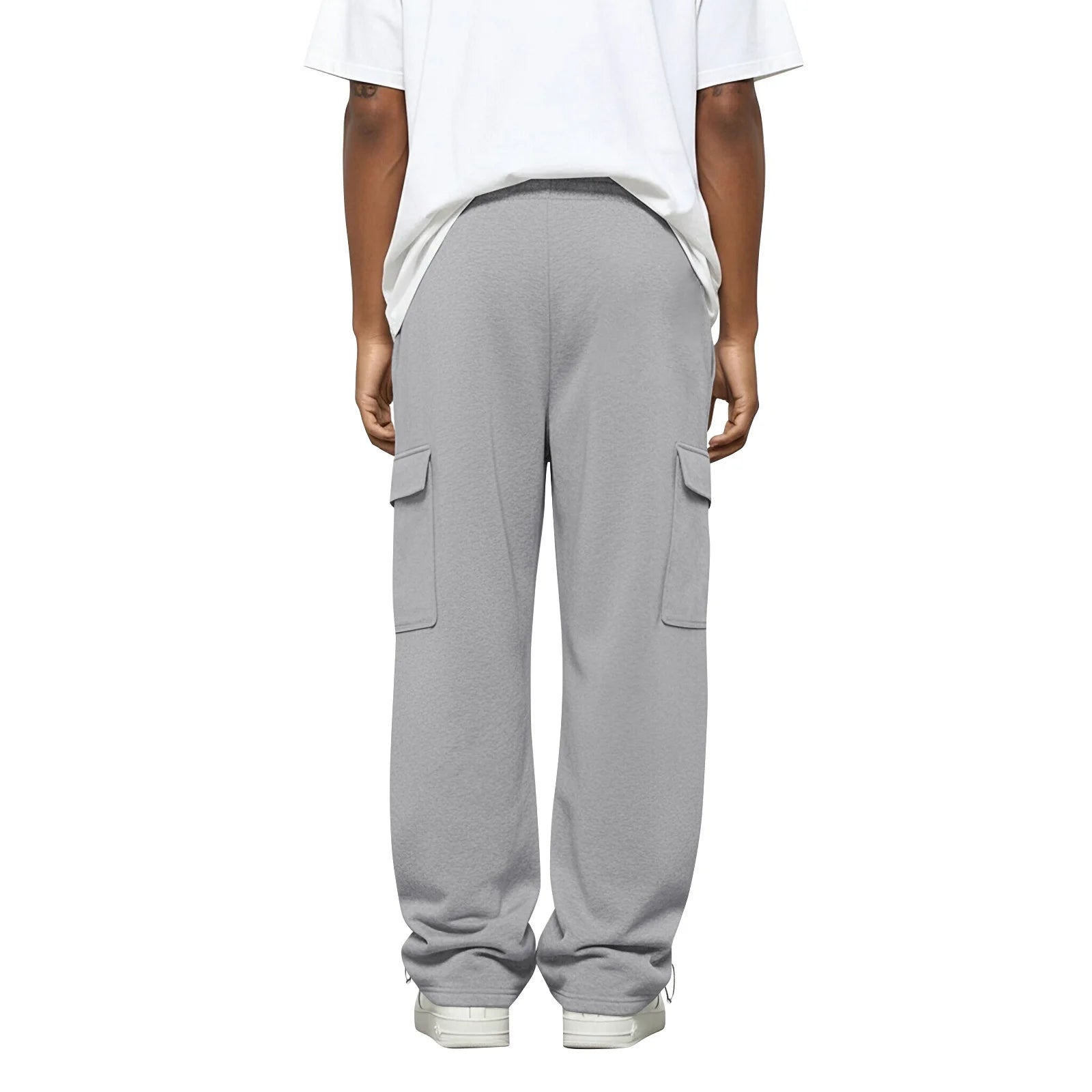 Male Basic Baggy Solid Wide Leg Sweatpants Fashion Daily Versatile Drawstring Elastic Waist Trousers Sports Hiking Comfy Pants Qme