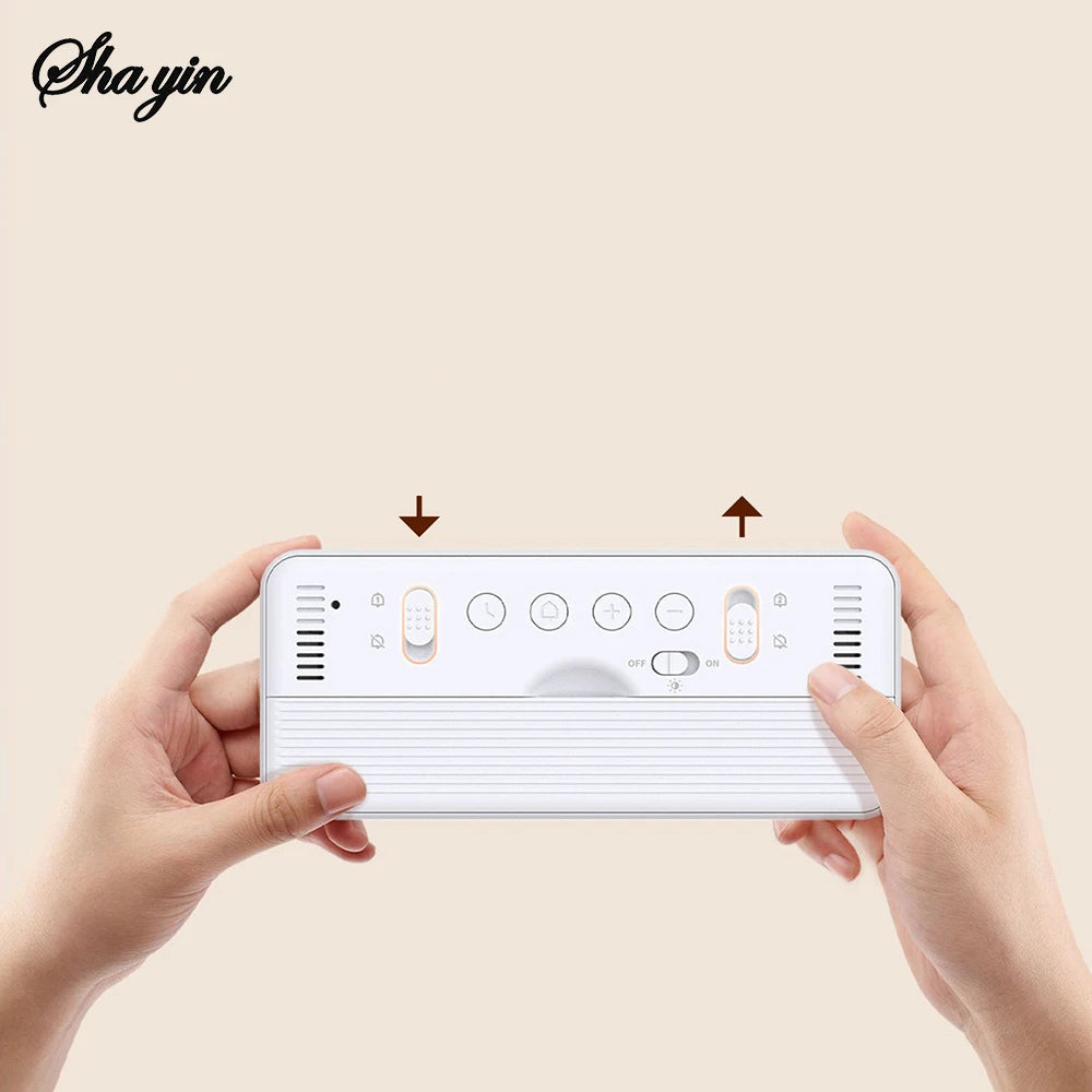 8001-EN Multifunctional Digital Clock LED Brightness Adjustable Temperature Humidity Displaying Alarm Clock with Dual Modes Qme