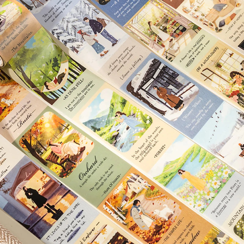 3 Rolls Four Seasons Scenery & Figure Washi Tape, Art Journal Background Supplies, Versatile High-Value Stationery, Qme