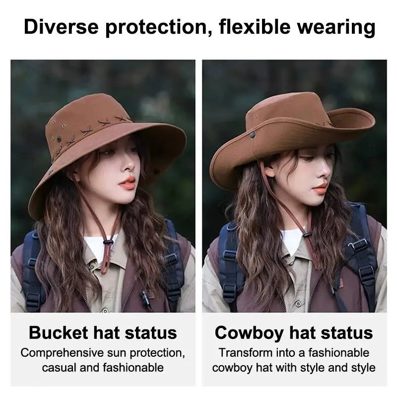 Breathable Western Cowboy Hat Solid Adjustable Wide Brim Sun Outdoor Qme
