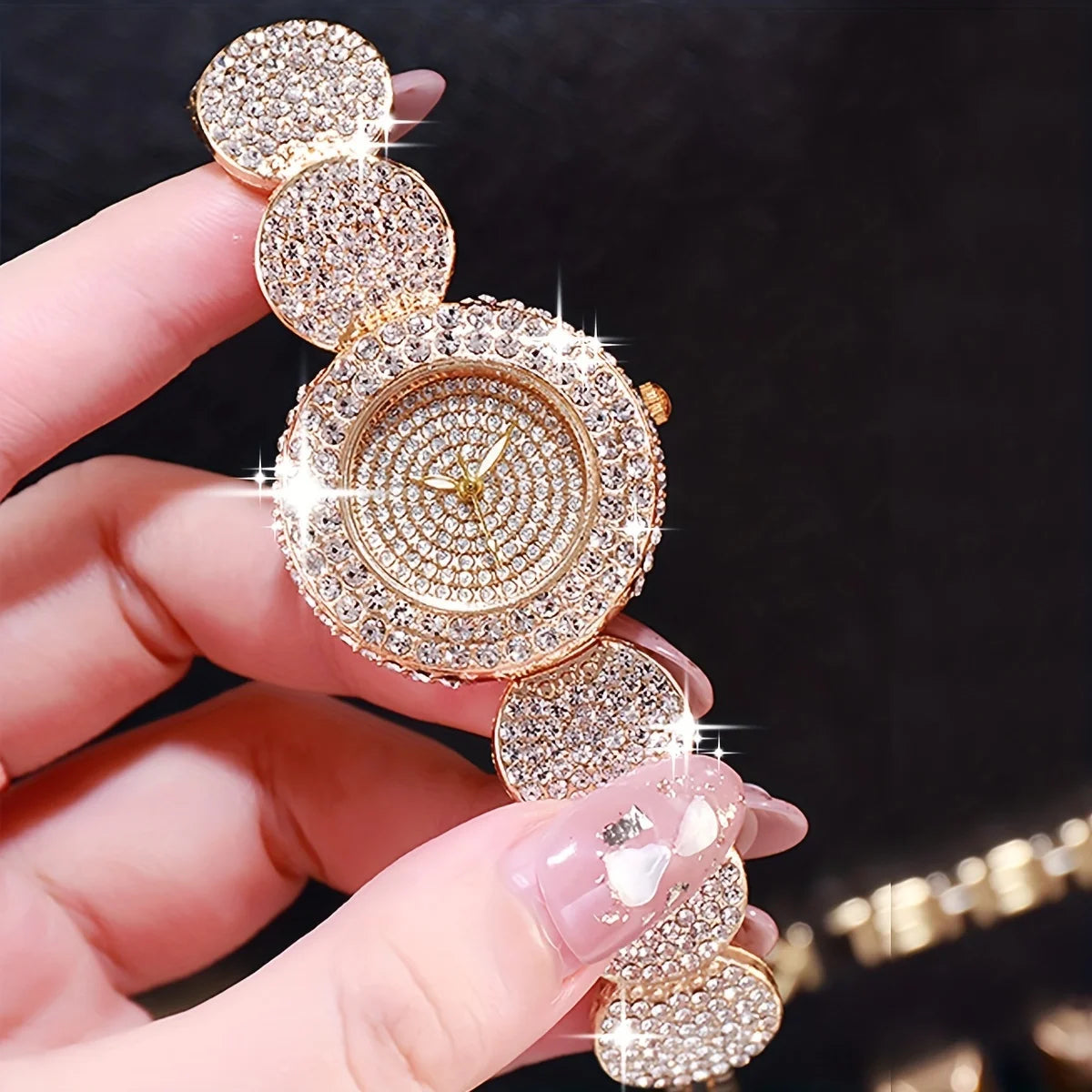 2pcs/set Women's Watch Luxury Rhinestone Quartz Bracelet Watch Stainless Steel Bangle Cuff Watch & Bracelet, Gift For Mom Her Qme