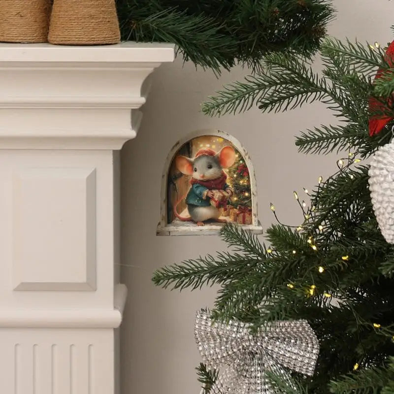 Cute Christmas Small Mouse Hole Wall Stickers Xmas Decoration For Home Navidad Merry Christmas New Year Accessories Qme 03