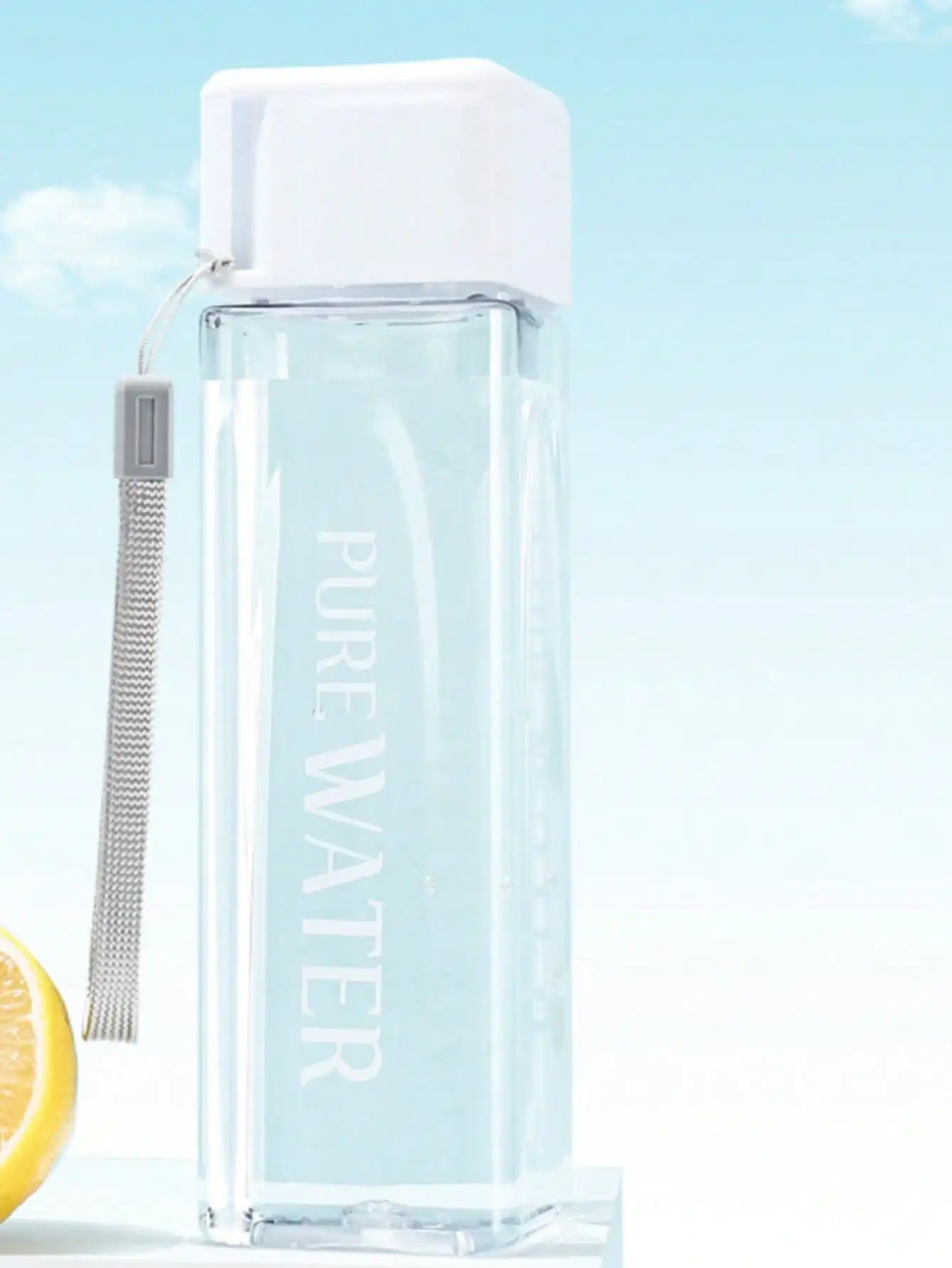Square Plastic Cup Simple Personalized Portable Water Bottle Back Qme white <500ml