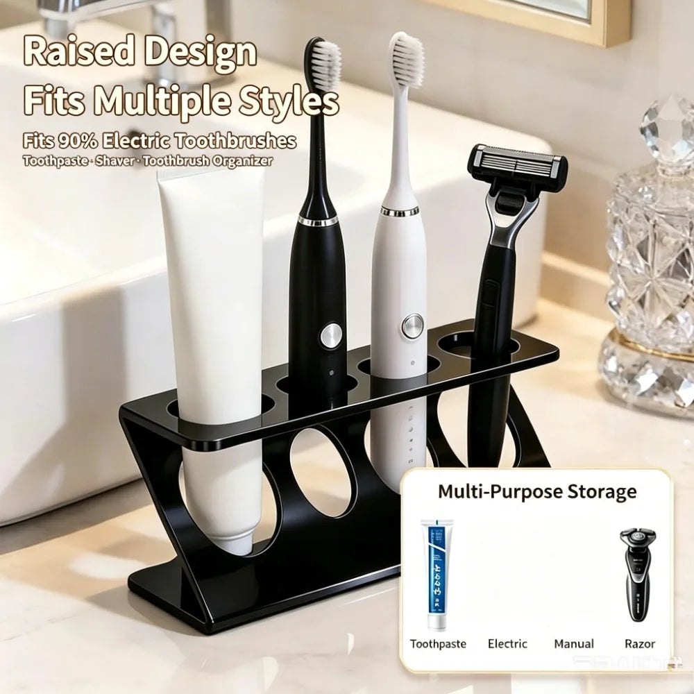 Multi Slot Bathroom Toothbrush Holder Stand Counter Top Toothpaste Shaver Storage Rack Decor Organizer For Family Bathroom Qme