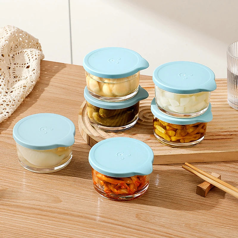 Microwave Safe Round Food Storage Container Borosilicate Glass Pickle Qme Blue
