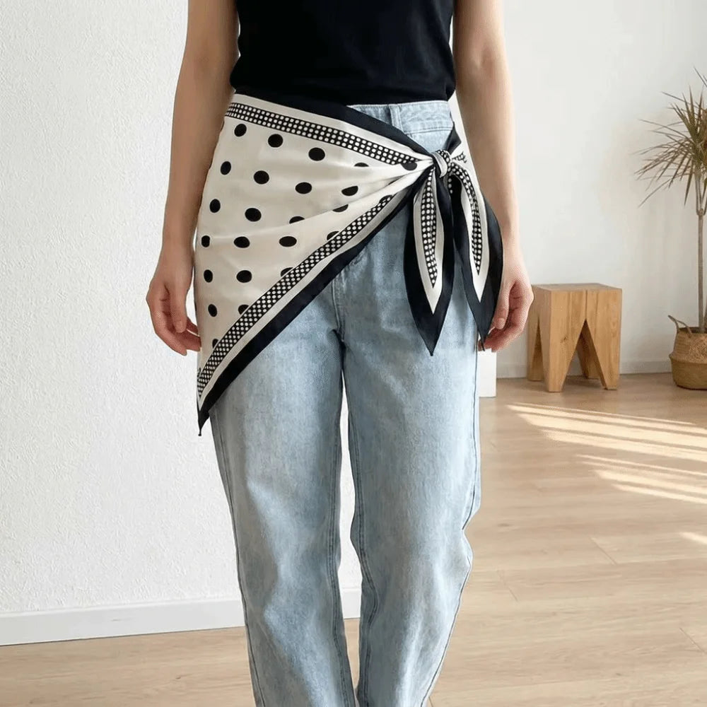 Vintage Printed Polka Dot Triangle Scarf Thin Polyester Jeans Waist Belt Versatile Bandana Imitation Silk Scarf Office Style Qme