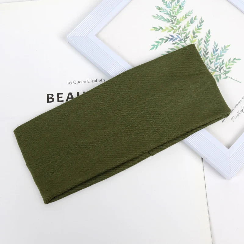 Unisex Solid Wide Elastic Hairband Running Sport Headband Yoga Qme army green