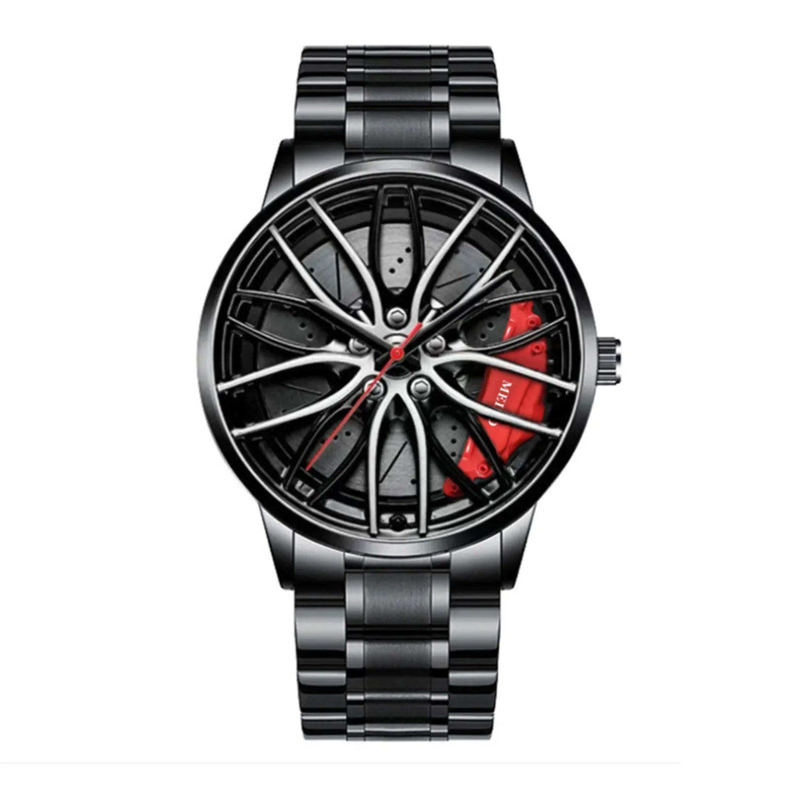 Car Watches For Men,Waterproof Stainless Steel Quartz Wrist Watch Sports Men’s Watches With Car Wheel Rim Hub Design Qme Red